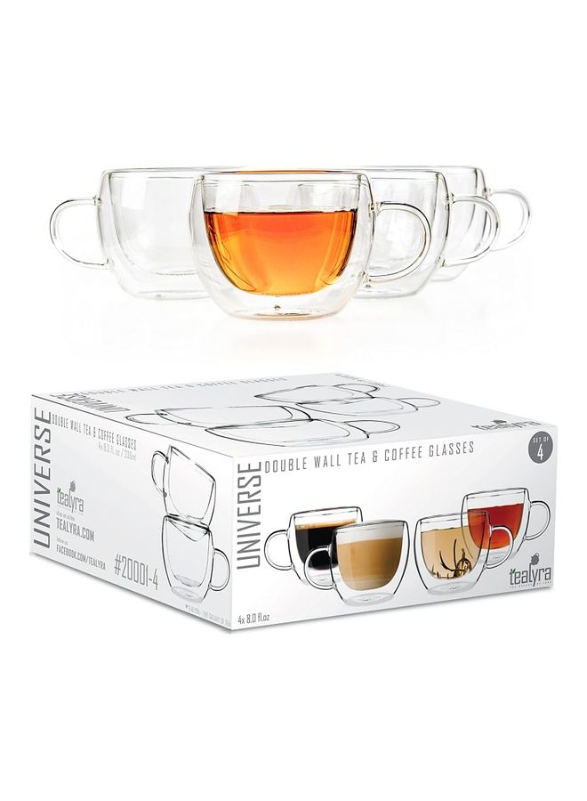 Set Of 4 Double Wall Glass Cups Clear 230mm