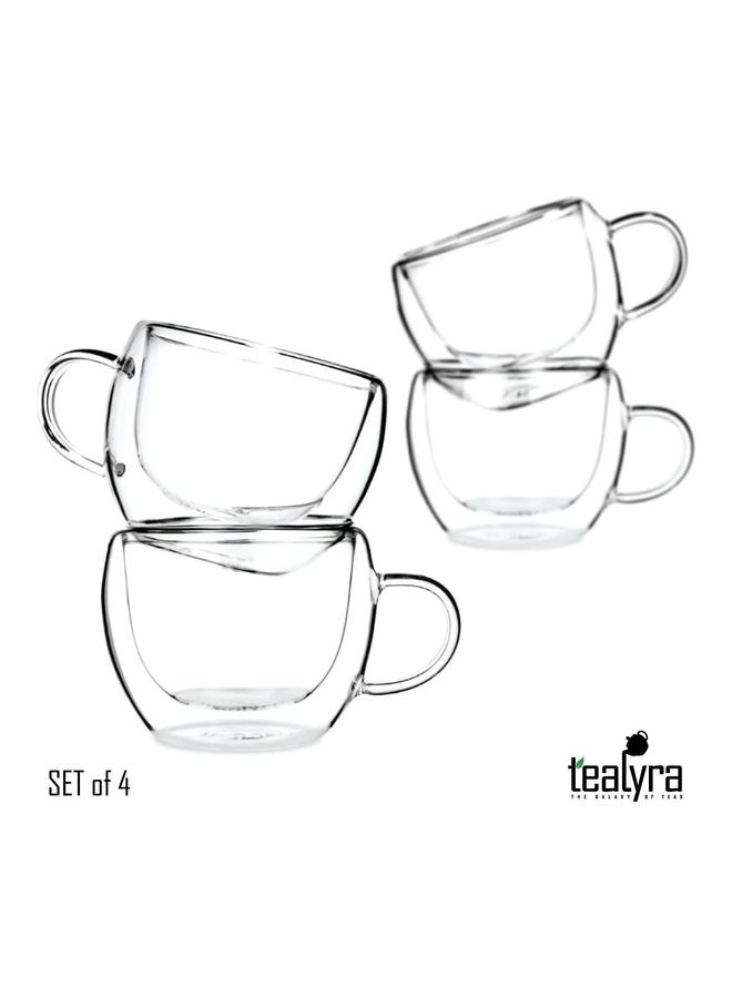 Set Of 4 Double Wall Glass Cups Clear 230mm