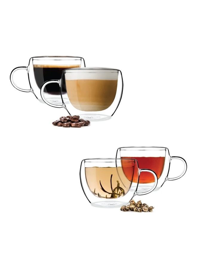 Set Of 4 Double Wall Glass Cups Clear 230mm