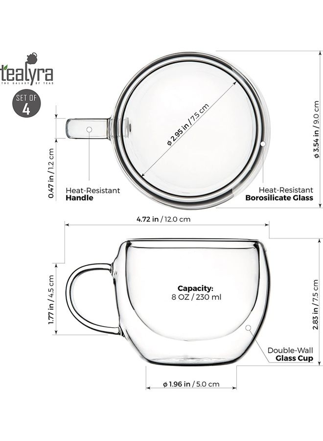 Set Of 4 Double Wall Glass Cups Clear 230mm