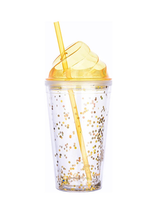 2-Layer Ice Cream Cap Drinking Bottle Cup Kettle With Straw Yellow