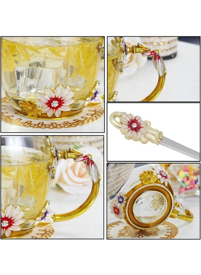 Flower Glass Mug With Steel Spoon Clear/Gold 250ml