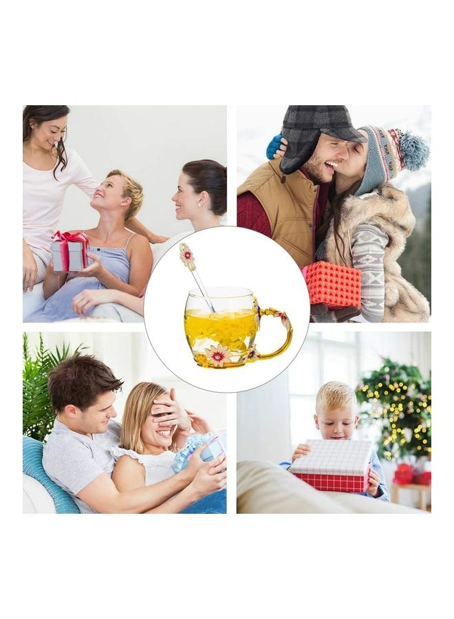 Flower Glass Mug With Steel Spoon Clear/Gold 250ml