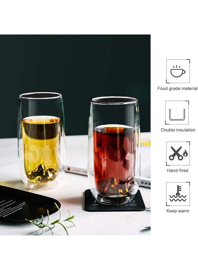 2-Piece Double Walled Glass Mugs Clear 410ml