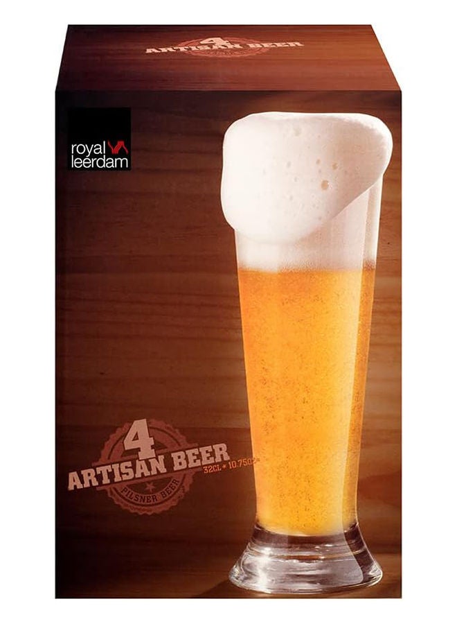 4-Piece Royal Leerdam Artisan Tall Footed Pilsner Glass Set 370ml