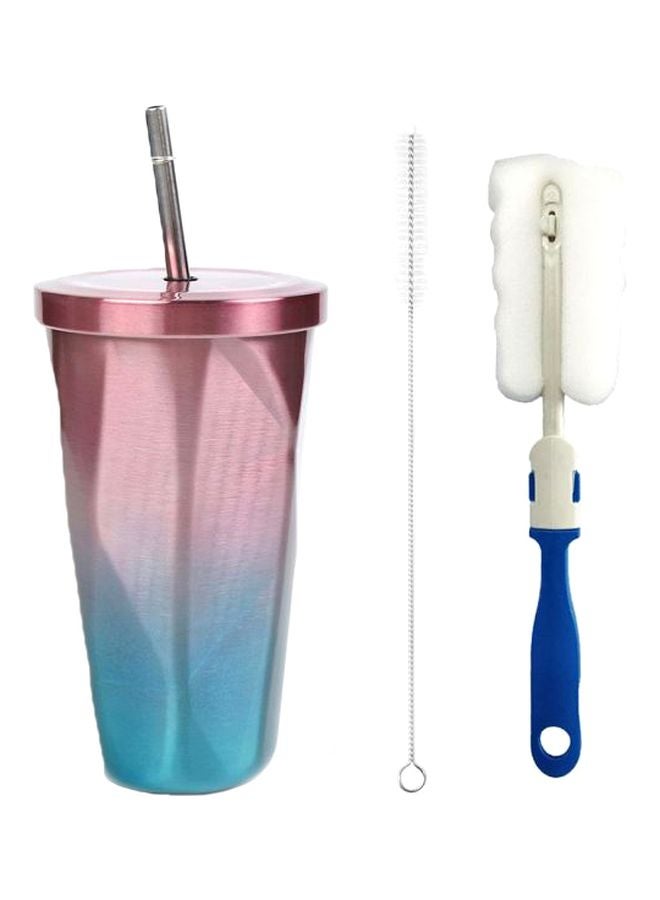 Irregular Diamond Shaped Tumbler With Straw And Lid Set Purple/Blue/White