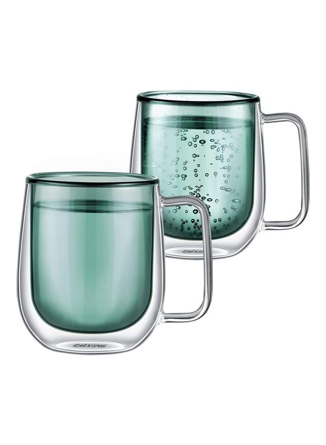 2-Piece Double Walled Coffee Mugs Green/Clear