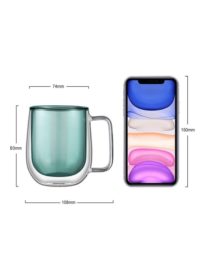 2-Piece Double Walled Coffee Mugs Green/Clear