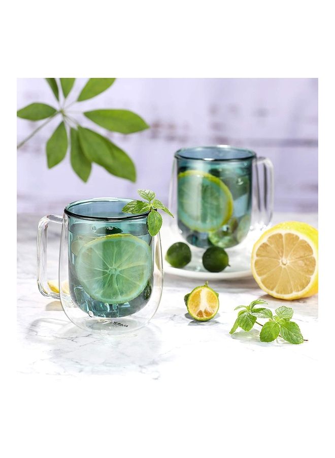 2-Piece Double Walled Coffee Mugs Green/Clear