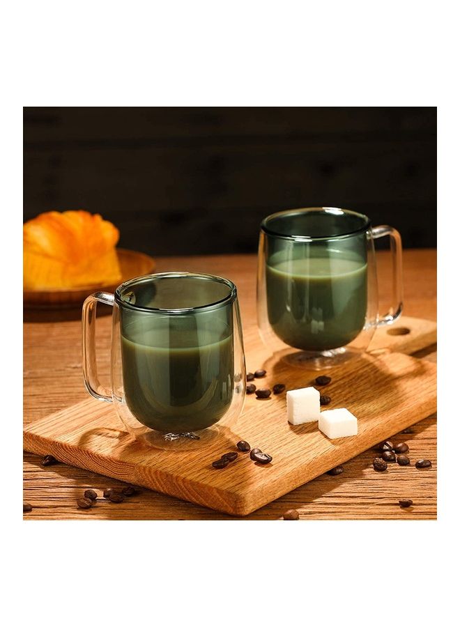 2-Piece Double Walled Coffee Mugs Green/Clear