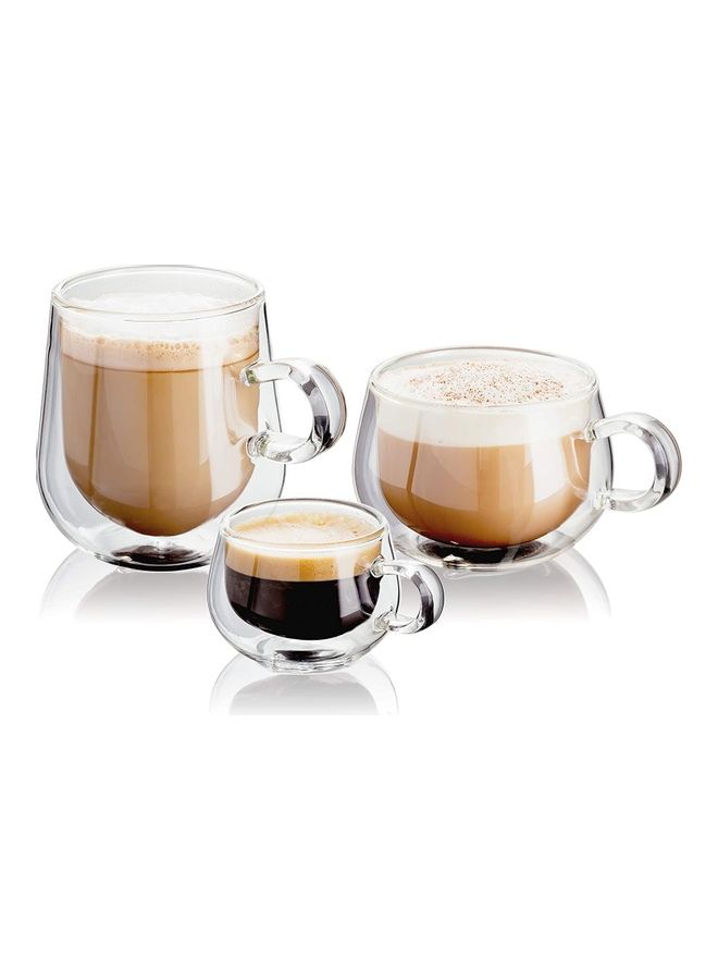 Set of 2 Double Walled Glass Small Coffee Cups With Handle multicolour 275mm