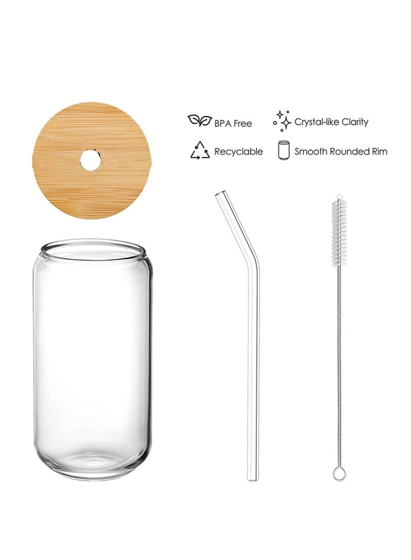 Can Glass with Lids and Straw Can Shaped Glass Cups 16oz Glass Cups Drinking Glasses Iced Coffee Glasses Cup Smoothie Cups Tumbler Glass Reusable Boba Cup Drinking Glasses Set of 2