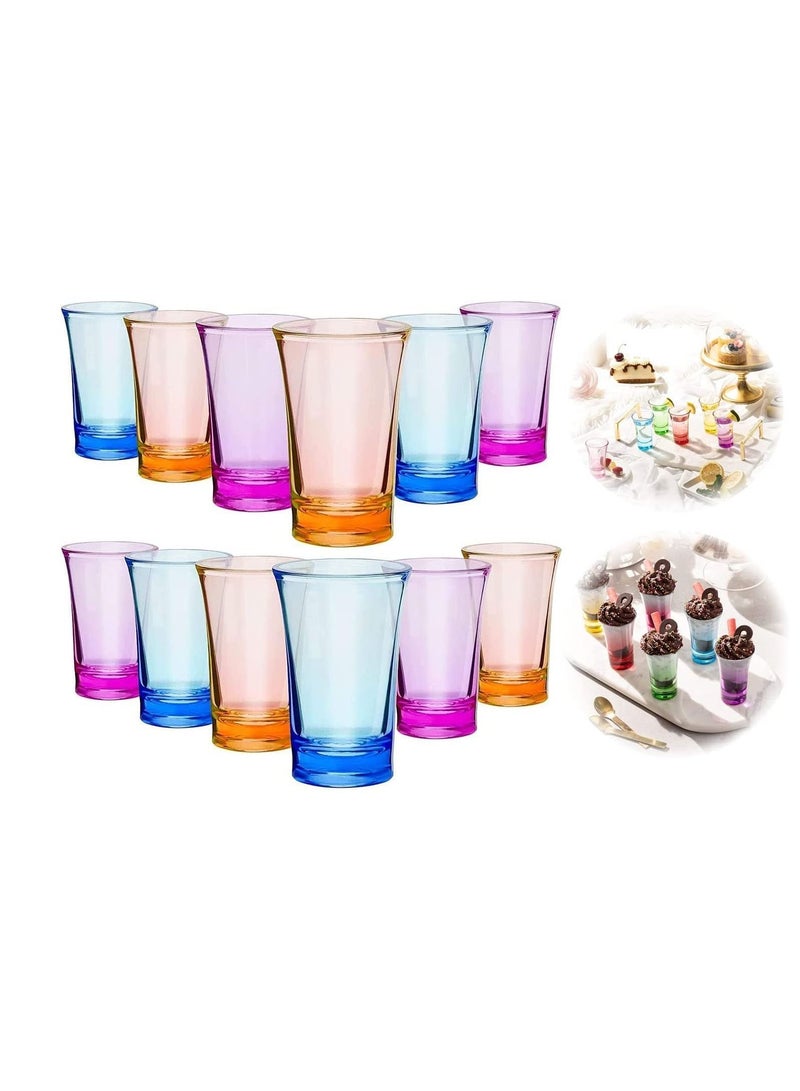 Acrylic Cups, 12 Pieces Shots Colorful Shot Glasses 1.2-Ounce Heavy Base Plastic Tumblers Drinking for Poolside Party, Stackable, Easy to Clean ( Blue, Purple, Yellow )