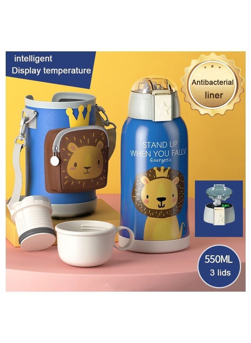 Children's Thermos 316 Stainless Steel Cartoon Cute Cover Water Straw Cup 550ml