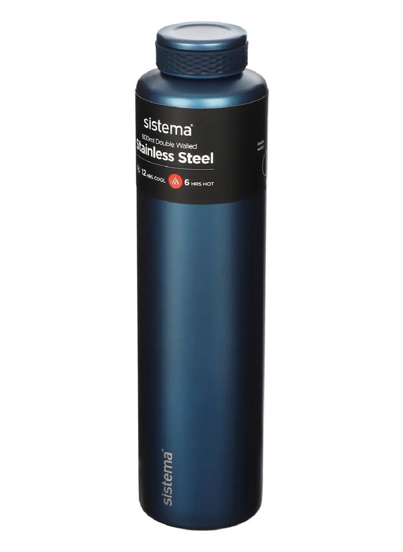 Sistema 600ML Chic Stainless-Steel Bottle, designed with double walled insulation and 100% Leak Proof to keep drinks Hot & Cool, BPA Free. Blue.