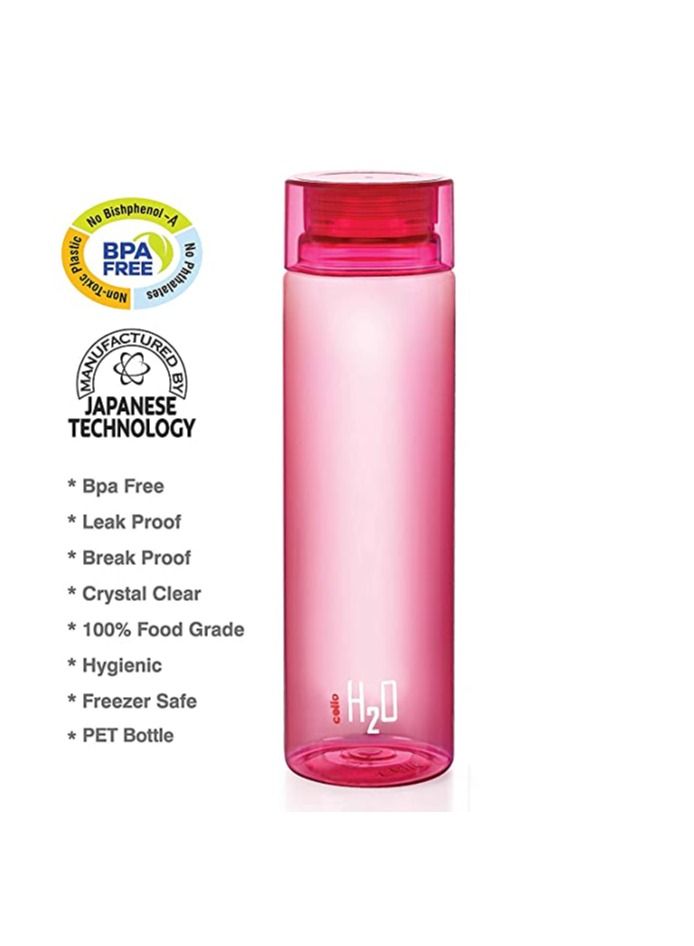 Cello H2O Unbreakable Plastic Bottle Set, 1 Litre, Set of 6, Multicolour