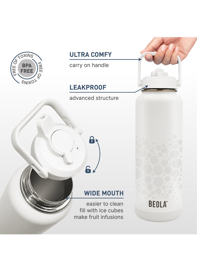 1200ml Water Bottle 18/8 Stainless Steel 304 Double Wall Insulated Thermos Bottle with a wide mouth, 2 lids included, Hot Cold Liquids Sports Bottle bella, 40oz Bottle (Sparkling White)