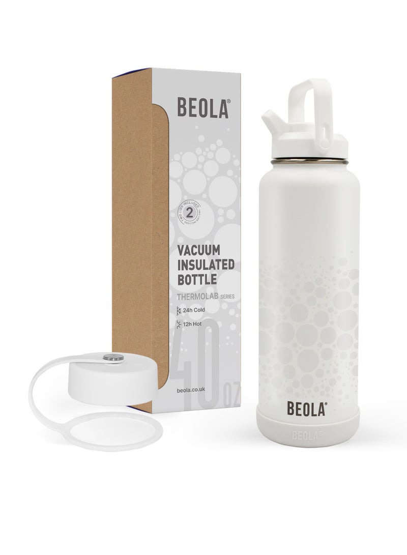1200ml Water Bottle 18/8 Stainless Steel 304 Double Wall Insulated Thermos Bottle with a wide mouth, 2 lids included, Hot Cold Liquids Sports Bottle bella, 40oz Bottle (Sparkling White)