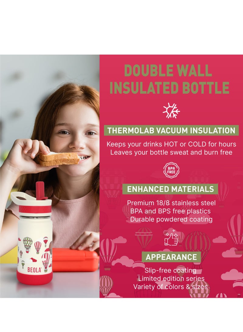 Insulated Kids Water Bottle With Straw Lid - 410ml, Magic Sky