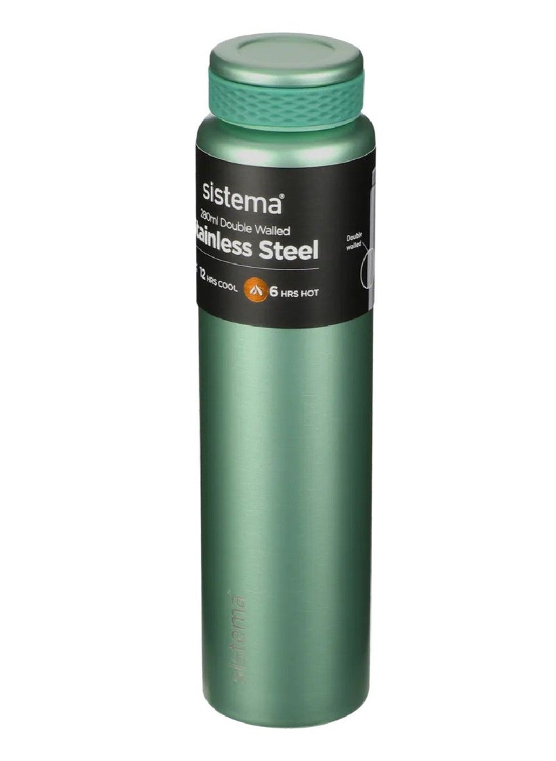 Sistema 280ML Chic Stainless-Steel Bottle, designed with double walled insulation and 100% Leak Proof to keep drinks Hot & Cool, BPA Free. Green.