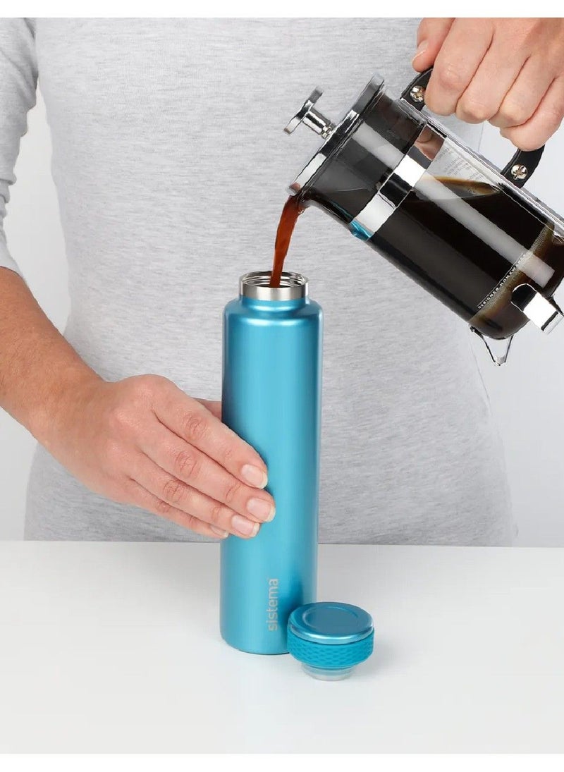 Sistema 280ML Chic Stainless-Steel Bottle, designed with double walled insulation and 100% Leak Proof to keep drinks Hot & Cool, BPA Free. Teal.