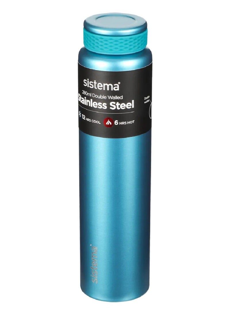 Sistema 280ML Chic Stainless-Steel Bottle, designed with double walled insulation and 100% Leak Proof to keep drinks Hot & Cool, BPA Free. Teal.