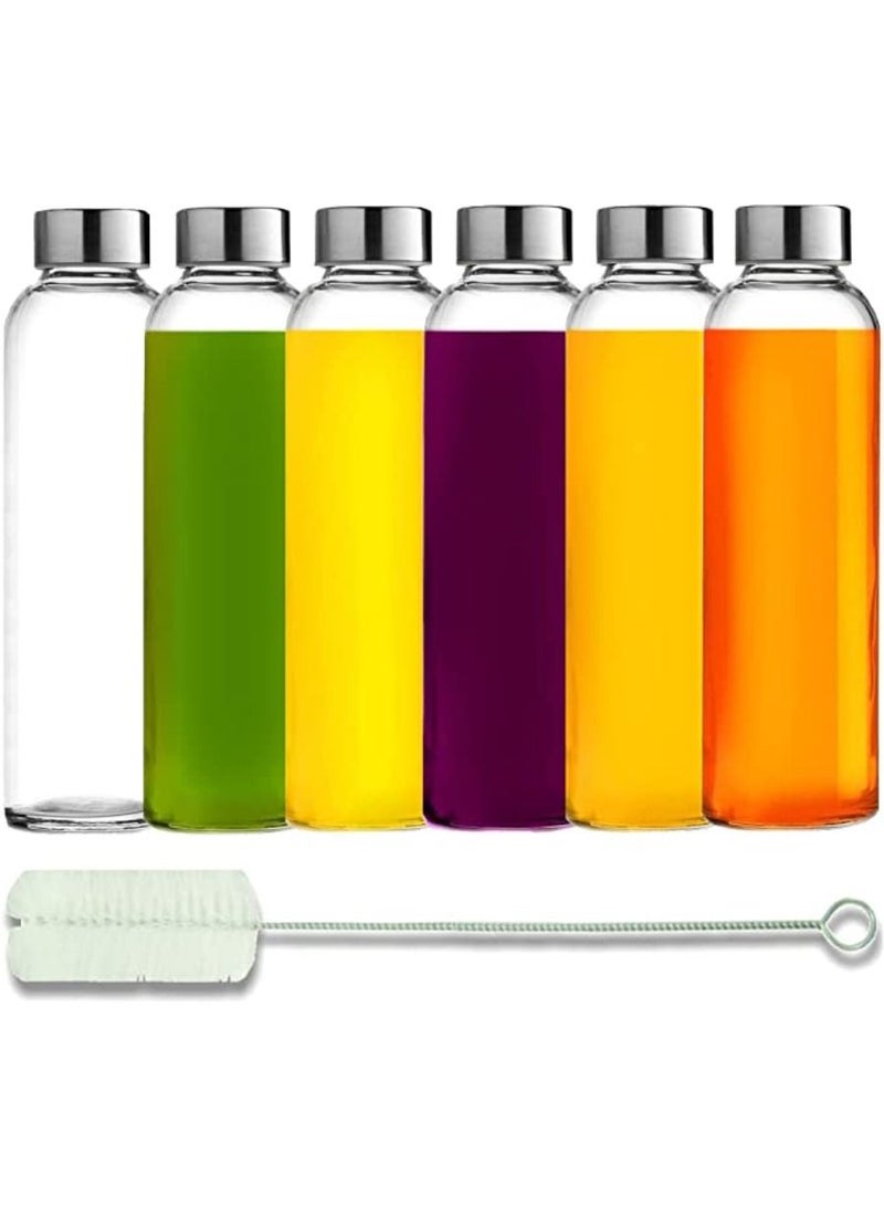 Glass Water Bottles With Caps: Clear 6 Pack Best As Reusable Drinking Bottle