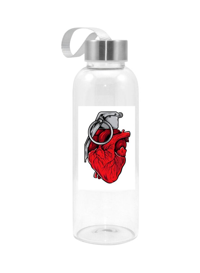 Heart Bomb Printed Water Bottle Clear/Red/Grey 420ml