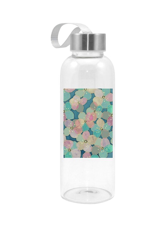 Floral Printed Water Bottle Clear/Blue/Pink 420ml