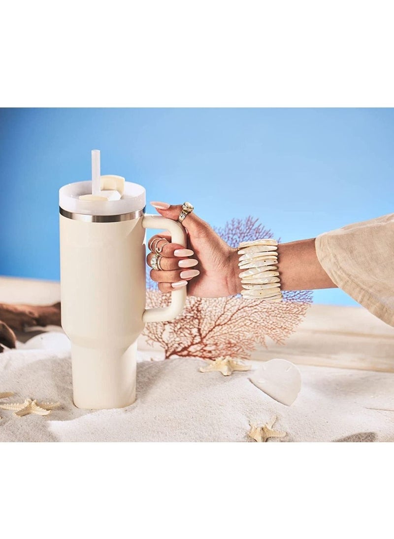 40 Ounce Insulated Cup With Lid And Straw Reusable 304 Stainless Steel Water Bottle Iced Coffee Bear Travel Mug For Car Gym Fitness (White)