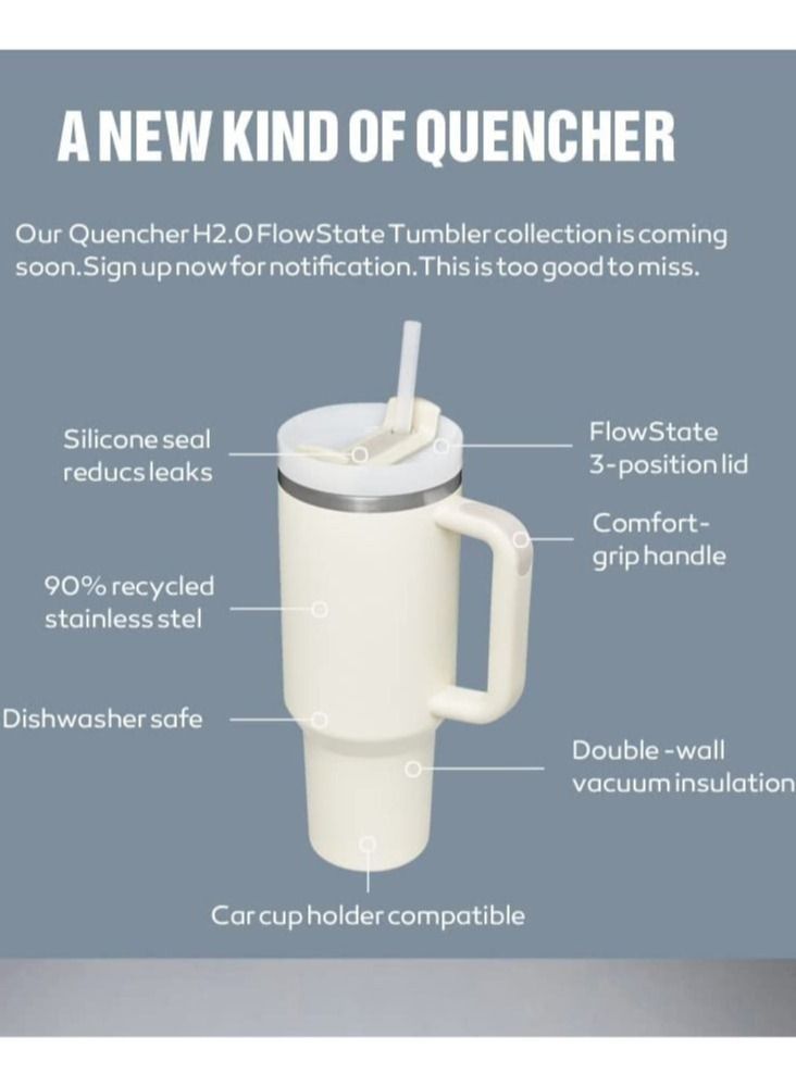 40 Ounce Insulated Cup With Lid And Straw Reusable 304 Stainless Steel Water Bottle Iced Coffee Bear Travel Mug For Car Gym Fitness (White)