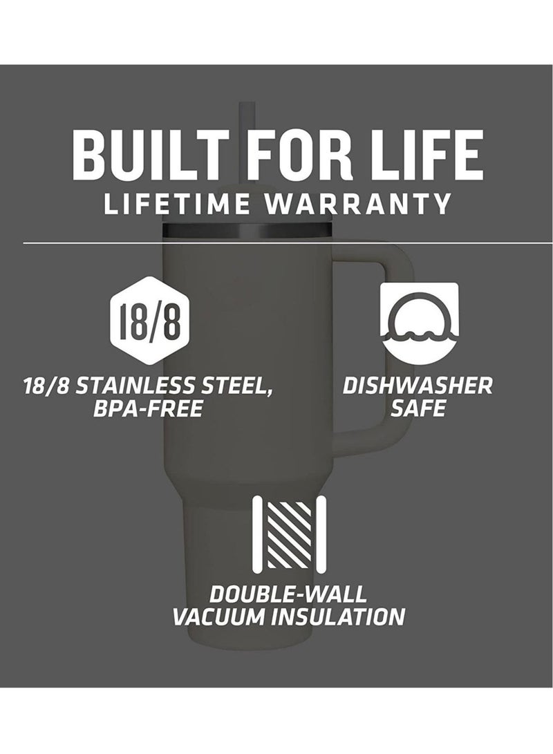 40 Ounce Insulated Cup With Lid And Straw Reusable 304 Stainless Steel Water Bottle Iced Coffee Bear Travel Mug For Car Gym Fitness (White)