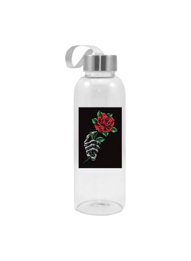 Rose In Skeleton Hand Printed Water Bottle Clear/Black/Red 420ml