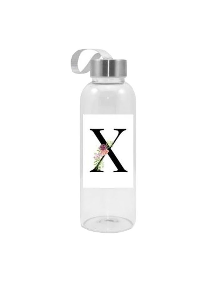 Floral Letter X Printed Water Bottle Clear/White/Black 420ml
