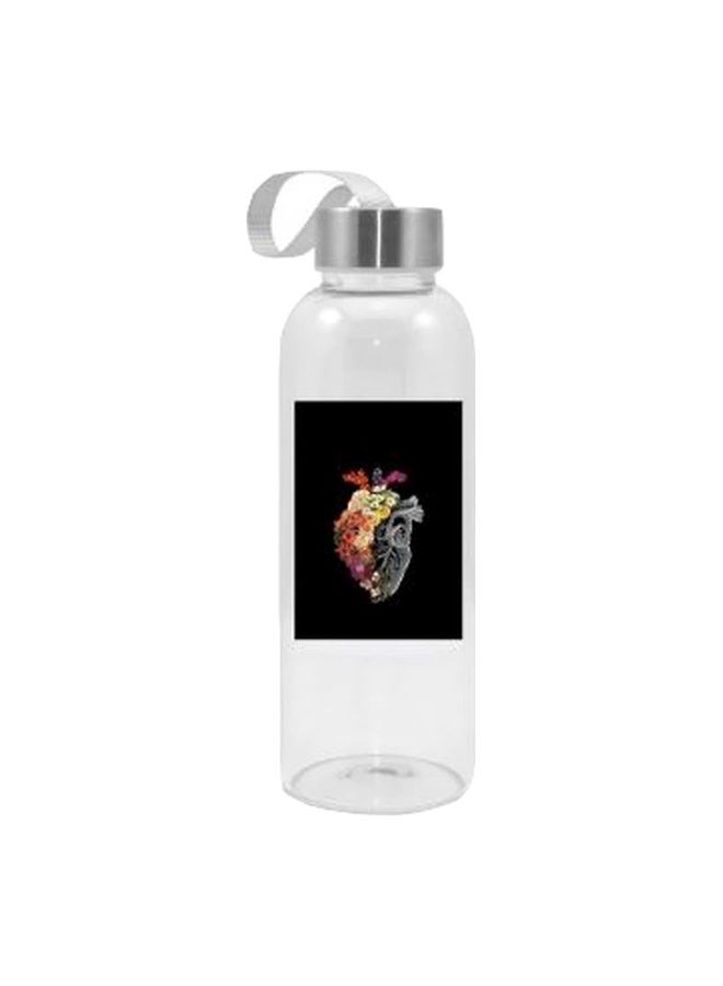 Floral Heart Printed Water Bottle Clear/Black/Red 420ml