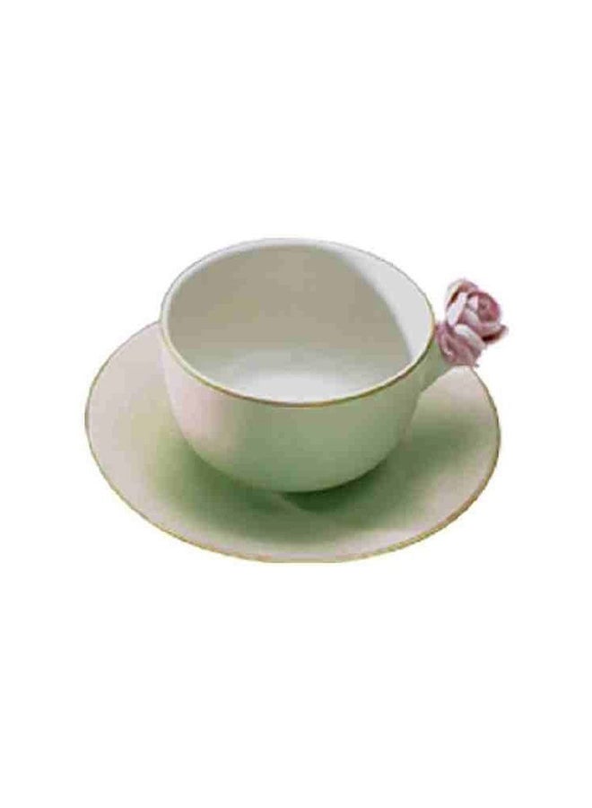 Royal Tea Cup With Saucer White/Green 7 x 14cm