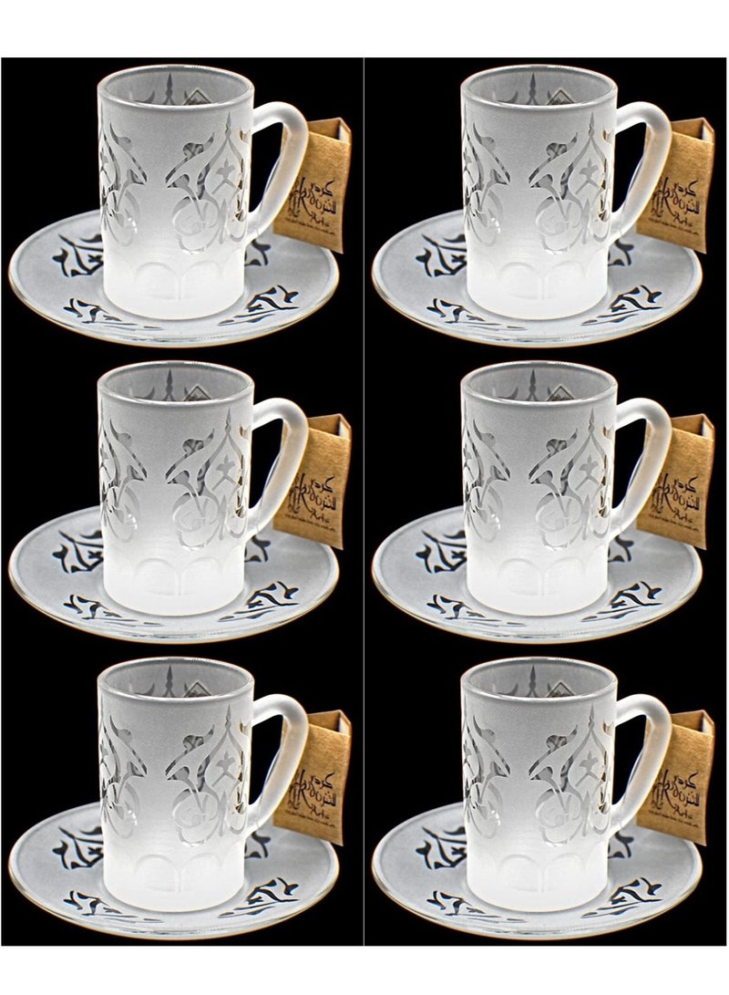 Tea cups with saucers glass set of 6 pieces