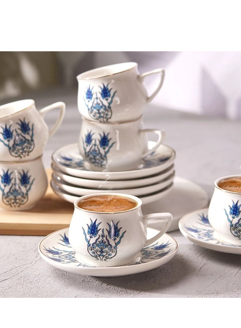 Karaca Iznik New Form Coffee Cup Set for 6 Person 90 ml