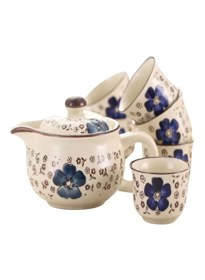 7-Piece Teapot Set White/Blue 5.5x5.5x4.1cm