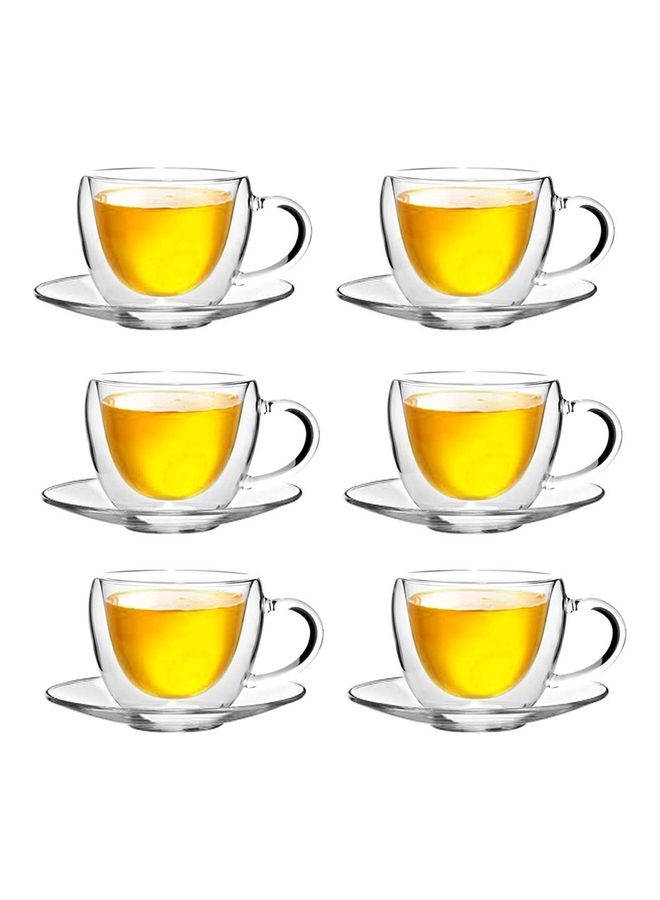 Double Wall Borosilicate Glass Teacup And Saucer Set With Teapot And Candle Warmer Clear 120ml
