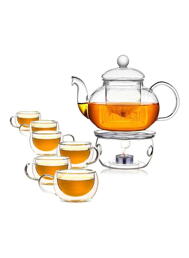6-Piece Double Wall Borosilicat Glass Teapot Set Clear 6cm