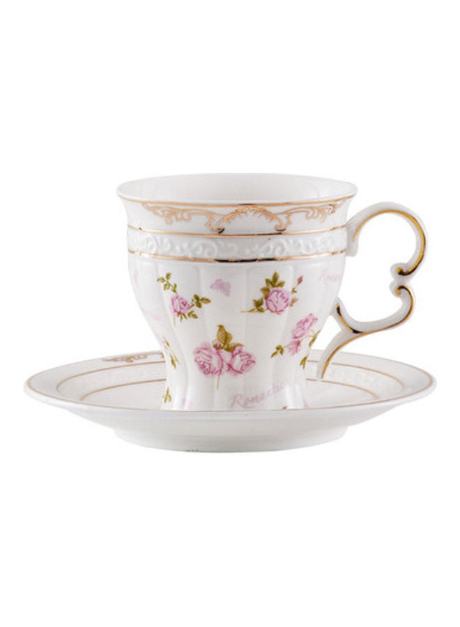 Coffee Cup And Saucer Set White/Pink/Gold