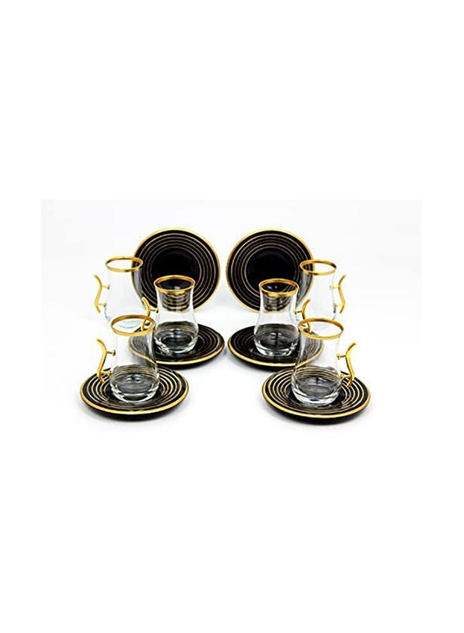 Tea Set with Saucer, Elegant Turkish Estikana Cups for Tea Coffee Cup for Home, Office, Set of 12 pcs, Made in Turkey - ETS8802 (Black)