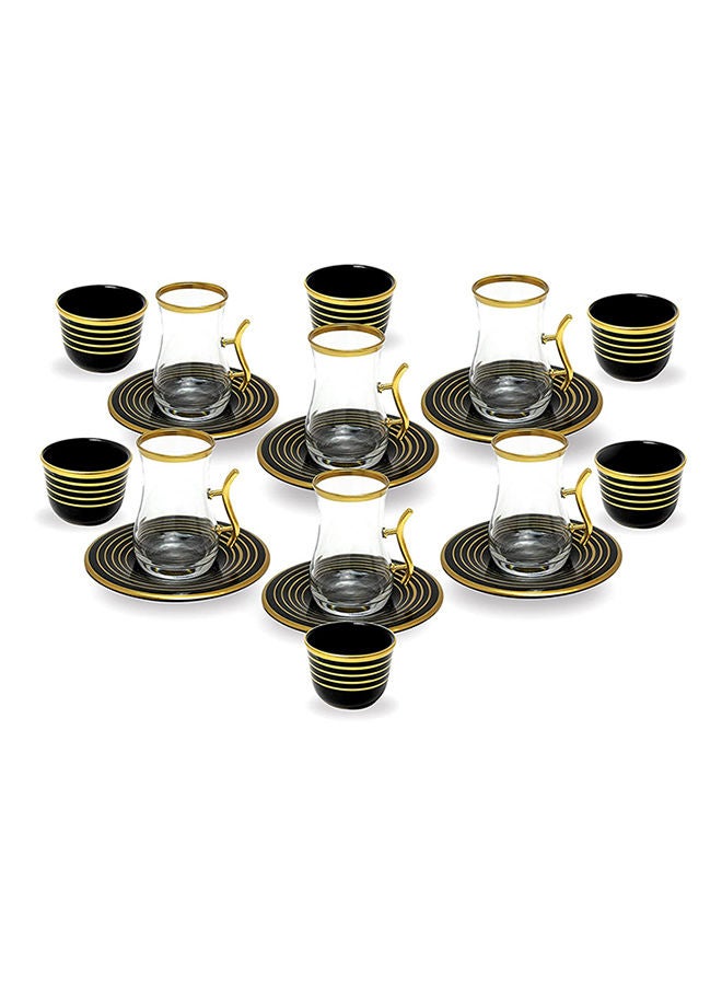 Tea Cawa set with Saucer Turkish Estikana Cups for Tea Coffee Cup Set of 18 pcs | Made in Turkey ETS8801 Black