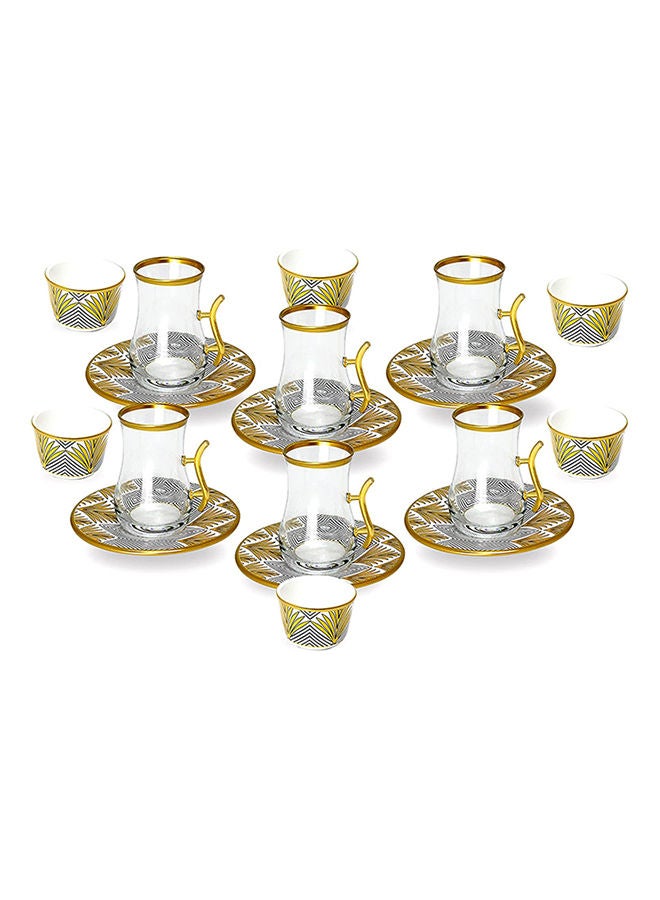 Tea Cawa set with Saucer, Elegant Turkish Estikana Cups for Tea Coffee Cup for Home, Office, Set of 18 pcs, Made in Turkey - ETS8801