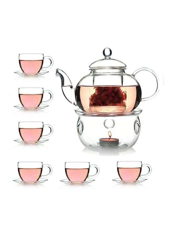 8-Piece Double Glass Tea Cups With Tea Pot Set Clear