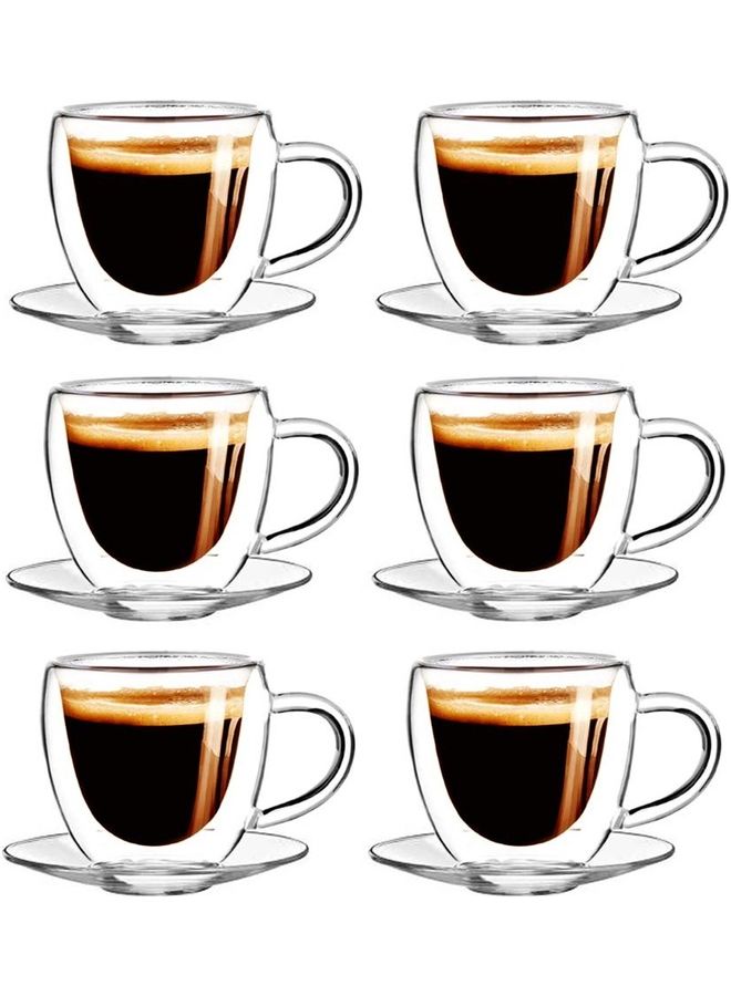 6-Piece Double Wall Glass Teacup and Saucer Set Clear 8.5cm
