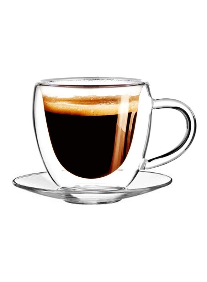 6-Piece Double Wall Glass Teacup and Saucer Set Clear 8.5cm