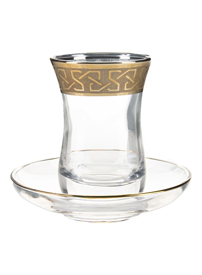 Engraved Cup And Saucer Set Clear/Gold 8x5.5centimeter