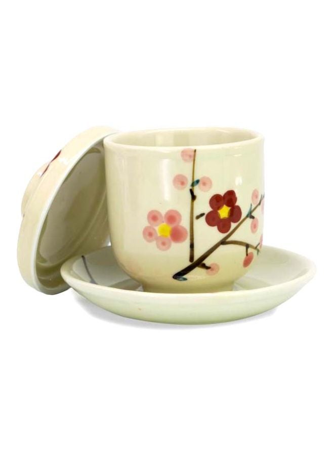 Ceramic Coffee Mug With Saucer And Lid Beige/Pink/Red 185ml